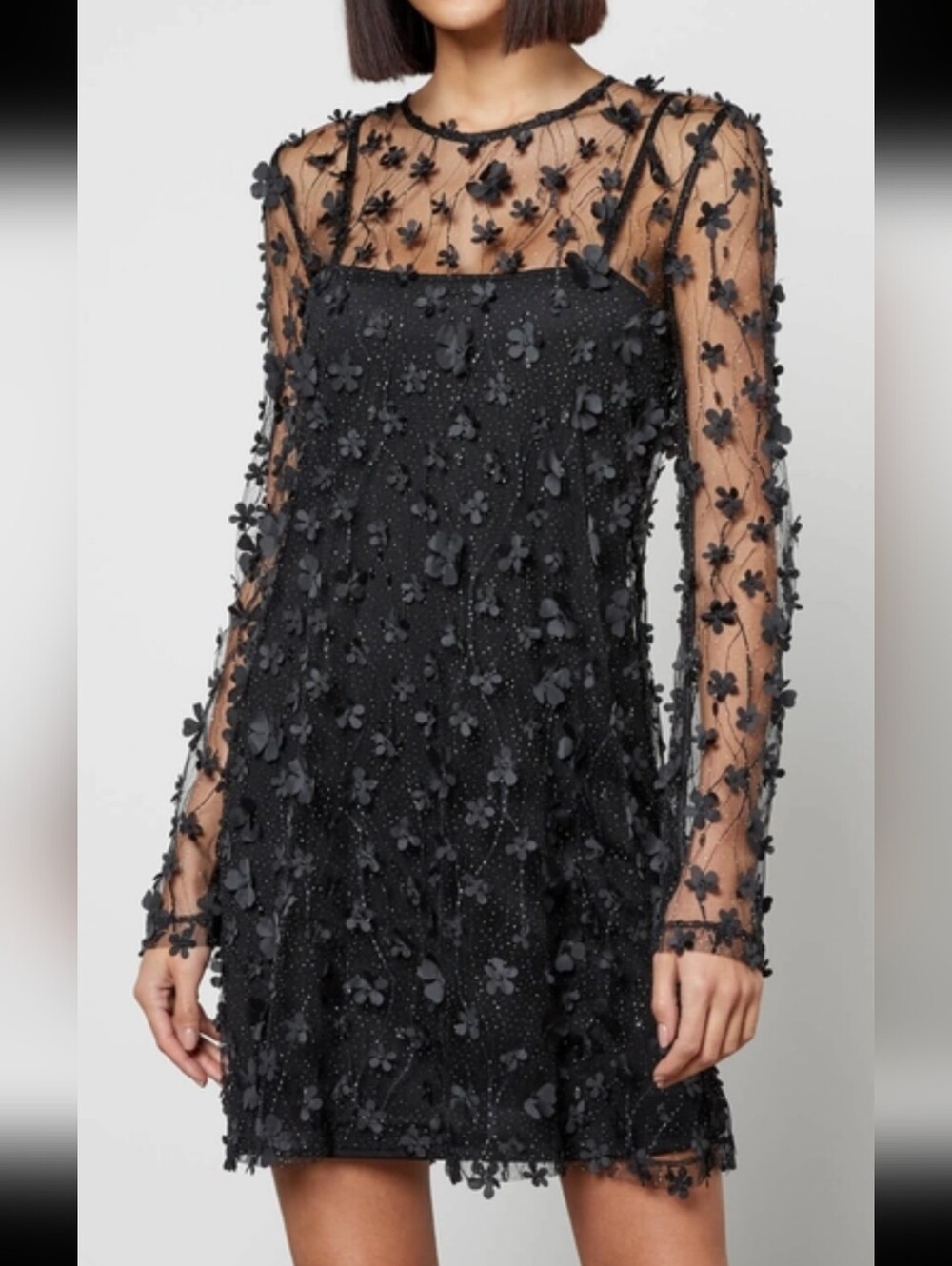 STINE GOYA Rocio Metallic Long Sleeve Tulle Dress Size: See Details